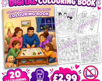 Safety Comes First On Bonfire Night Colouring Book | 20 Printable A4 Pages | Digital PDF