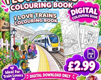 I Love Trains Colouring Book | 20 Printable A4 Pages | Railway Adventure | Digital PDF