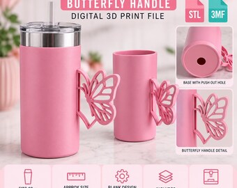 20oz Butterfly Handle Tumbler Sleeve STL & 3MF 3D Print File