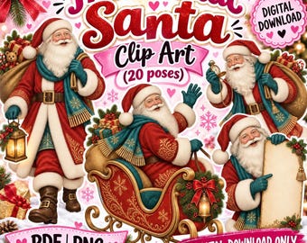 Traditional Santa Clip Art Bundle | 20 PNGs | Physical Commercial Use