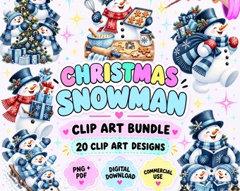 Christmas Snowman Clip Art Bundle | 20 Png & Pdf Designs | Commercial Use