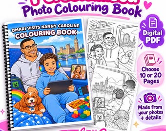 Personalised Photo Colouring Book | 20 Page Custom Digital PDF | Made From Your Photos