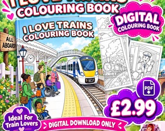 I Love Trains Colouring Book | 20 Printable A4 Pages | Railway Adventure | Digital PDF