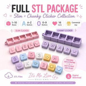 Fidget Clicker STL Bundle, Alphabet Number and Icon Buttons, Commercial Use