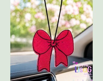 Ambientador de coche Pink Bow Car Freshie UK, ambientador colgante para coche hecho a mano, fragancia floral de lujo intensa, bonito accesorio para coche.