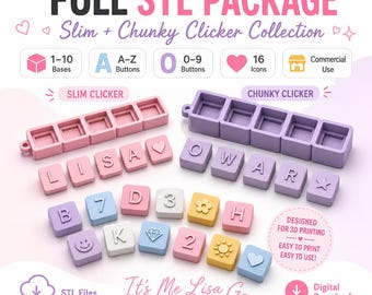 Fidget Clicker STL Bundle, Alphabet Number and Icon Buttons, Commercial Use