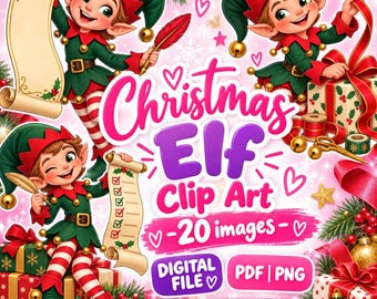 Christmas Elf Clip Art Bundle | 20 Png & Pdf Designs | Commercial Use