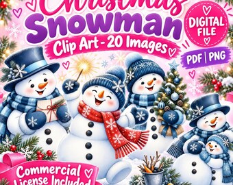 Christmas Snowman Clip Art Bundle | 20 Png & Pdf Designs | Commercial Use