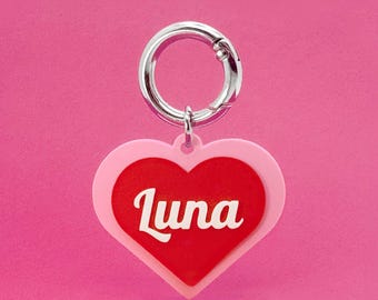 Black Pink Love Heart Personalized Pet Tag, Cat and Dog ID Tag