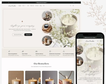 Tema Minimalista Shopify, Plantilla Tienda Shopify 2.0, Diseño Beige, Web Responsiva para Joyería, Velas, DIY y Boutique