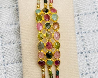 Handmade 925 Sterling Silver Tourmaline Cuff Bracelet: Adjustable Gemstone Bangle