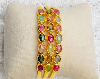 Handmade 925 Sterling Silver Tourmaline Cuff Bracelet: Adjustable Gemstone Bangle