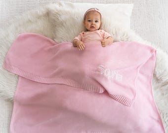 Embroidered Cotton Knit Baby Blanket - Custom Name Keepsake