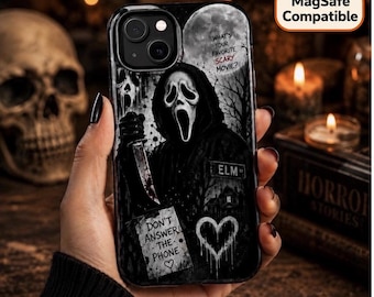 Horror Phone Case Ghostface Collage Scary Movie Fan Gift Spooky Phone Magnetic Holder Impact Resistant Black Protective Cover Gothic Mobile