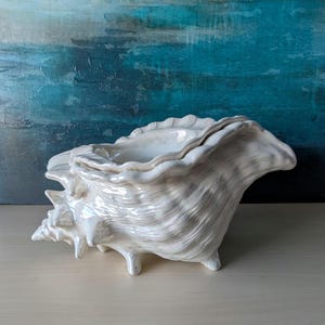 Vintage Ceramic Conch Shell Cachepot Planter.