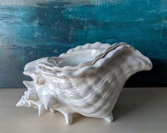 Vintage Ceramic Conch Shell Cachepot Planter.