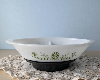 Vintage Oval two-part glass milk jug, Glasbake design, green daisies.