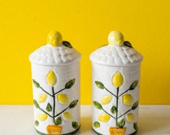 Vintage - Salt & Pepper Shaker Set with Lemon - Ceramic - Marked Japan.