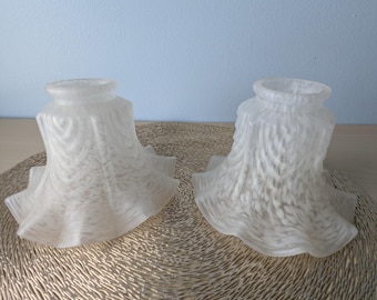 Vintage Set of 2 Frosted Glass Ruffled Tulip Light Shade - Ceiling Fan Globe.