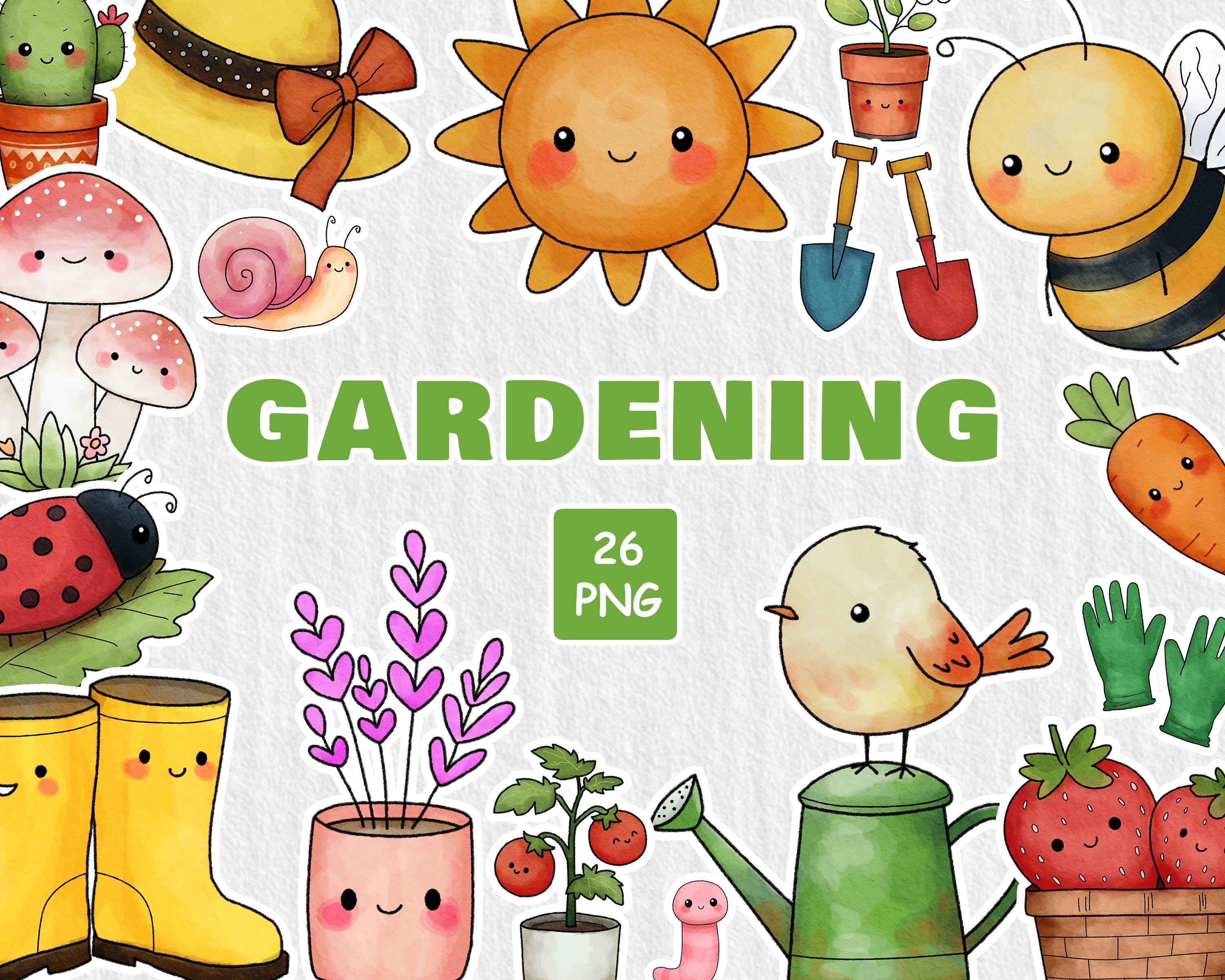 Kawaii Gardening Cliparts - Cute Stickers - Digital Download