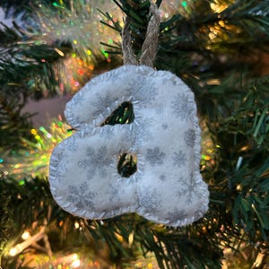White & Silver Handmade Felt Letter Christmas Ornament | Snowflake Initial Decoration | Personalised Tree Hanging Decor