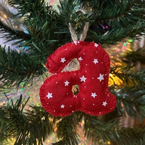 Red and White Handmade Felt Letter Christmas Ornament | Star Initial Decoration | Personalised Tree Hanging