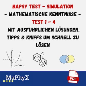 May include: A graphic with the text "BAPSY TEST - SIMULATION" and "MATHEMATISCHE KENNTNISSE". Includes mathematical symbols, dice, and overlapping circles. The PDF icon is in the bottom right corner.
