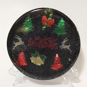 Presse-papiers de Noël imparfait en résine, scène de vacances scintillante