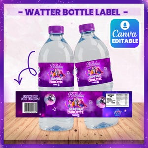 Kpop Dämonenjäger Wasserflaschenetikett, Huntrix Anime Party Favor, bearbeitbare digitale Wrapper-Vorlage, druckbare Kpop-Geburtstagsdekoration