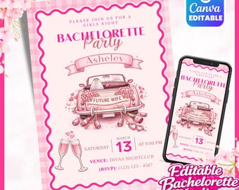 Bride To Be Bachelorette Party Invitation, Chic Pink Girls Night Invite, Editable Digital Bridal Squad Printable Download