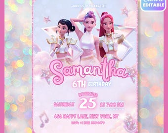Kpop Demon Hunters Birthday Invitation, Anime Style, Editable Canva Template, Huntrix Demon Slayer Theme, Digital Download, Printable Card