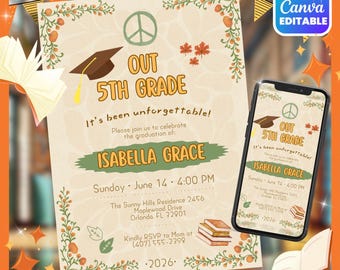 Editable 5th Grade Fall Graduation Invitation,  Fifth Grade Promotion, Autumn Class of 2026 Printable (Digital Template)