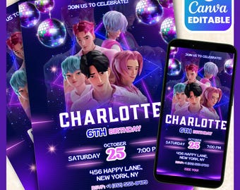 Saja Boys Birthday Invitation | Kpop Demon Hunters Party Invite | Editable Canva Template | Digital Download | Printable Birthday Card