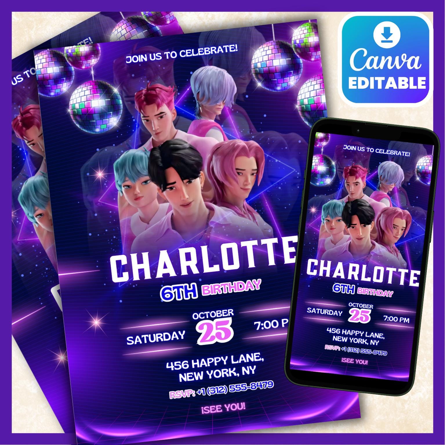 Saja Boys Birthday Invitation | Kpop Demon Hunters Party Invite