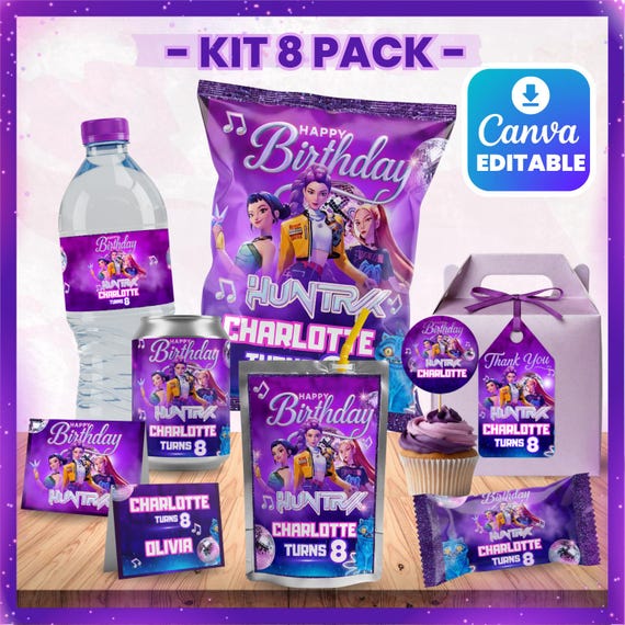 Demon Slayer Kpop Birthday Bundle | Editable Kpop Anime Party Favors | Editable Party Kit | Printable Anime Decorations | Huntrix Theme