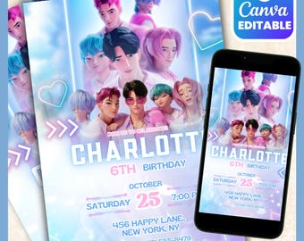 Saja Boys Birthday Invitation | Kpop Demon Hunters Party Invite | Editable Canva Template | Digital Download | Printable Invitation Card