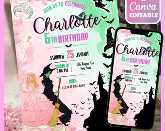 Editable Wicked Birthday Invitation, Green Witch Party Invite, Emerald Magic Theme, Printable Wicked Template, Digital Download