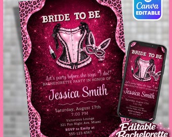 Lingerie Bachelorette Party Invitation, Fuchsia Pink Bride To Be Hen Party Invite, Editable Digital Girls Night Download