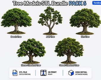 5 Tree STL Models Bundle PACK 6 | 3D Print File | Digital Download STL