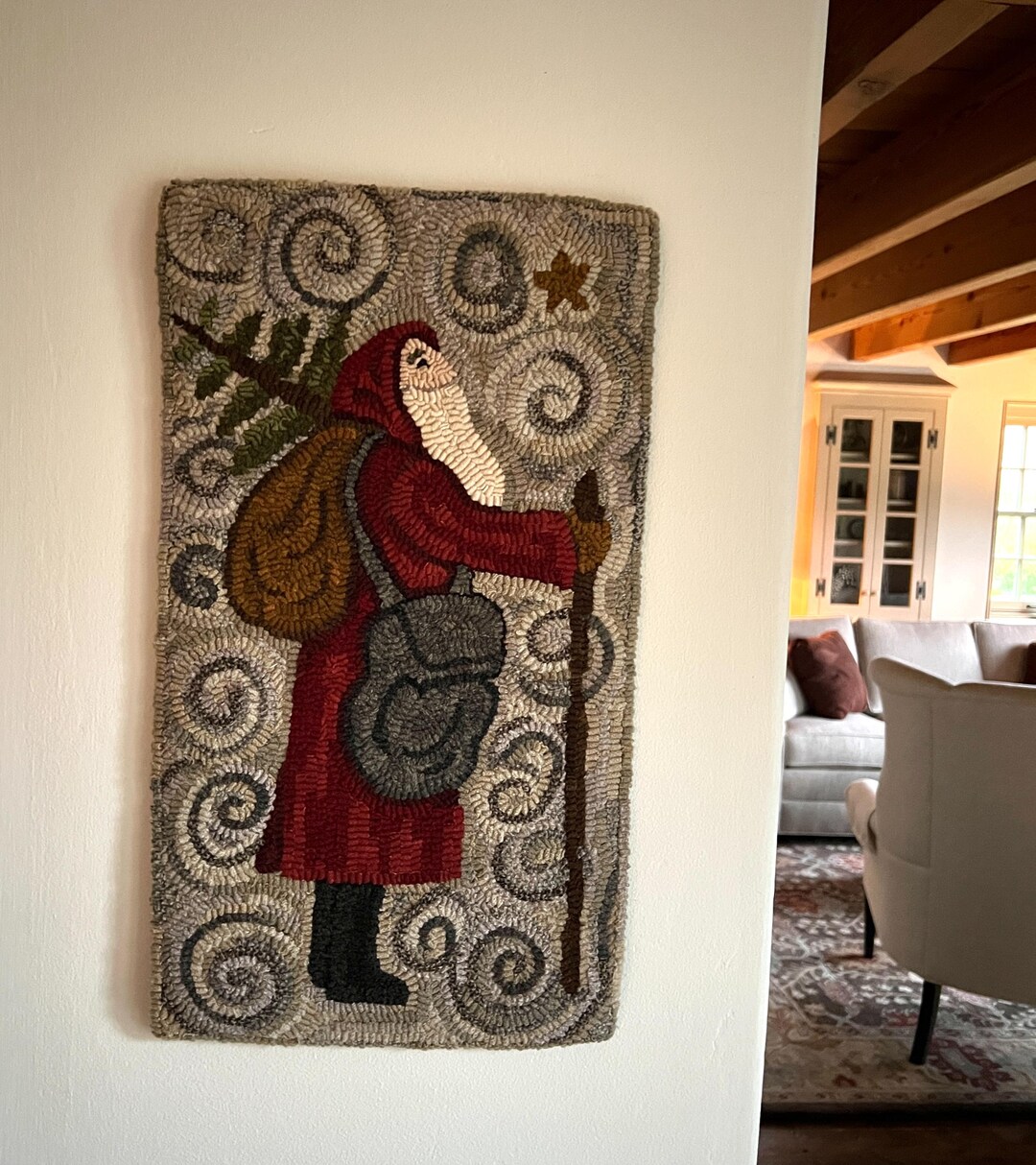 Hand-hooked Simple Santa Rug - Etsy