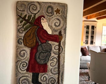 Hand-Hooked Simple Santa Rug