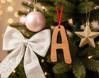 Personalised Initial Christmas Bauble – Cherry Wood Letter Ornament