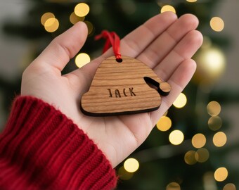 Personalised Santa Hat Christmas Tag – Custom Name Cherry Wood Gift Tag (Optional Back Message)