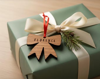 Personalised Wooden Christmas Gift Tag – Custom Name Cherry Wood Tag