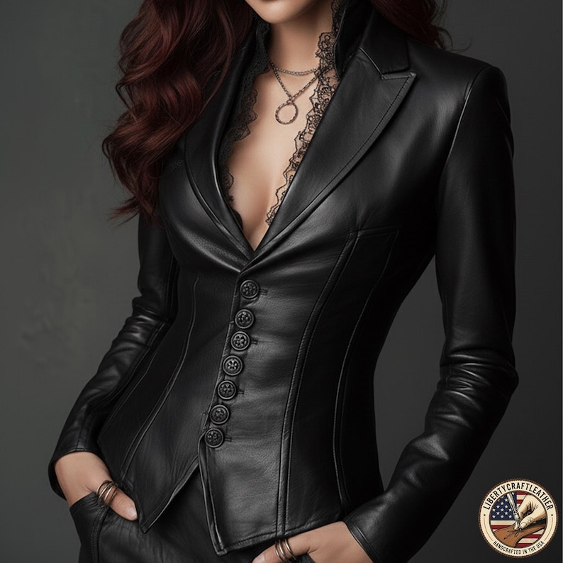 Model posing in blazer only – office formal style