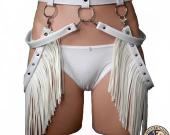 Leather Fringe Skirt Harness Belt for Women – Handmade Festival Rave Cowgirl Outfit