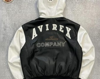 Men’s Leather Hoodie Jacket – Black & White Zipper Style | Handmade Genuine Leather, Custom Sizes Available