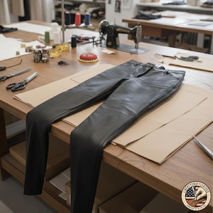 Close-up of lambskin leather pants – formal office wear