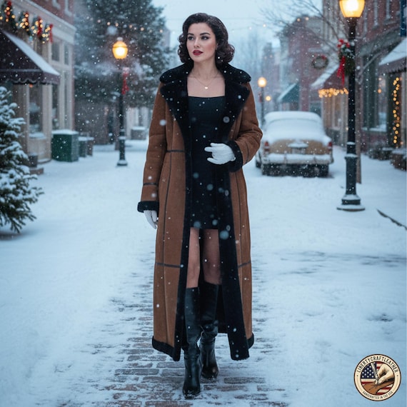 Women’s Sweet Leather Long Coat Brown Black | Custom Natural Handmade Leather Maxi Winter Jacket