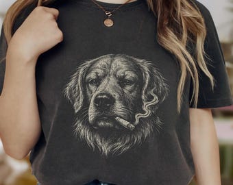 Camiseta vintage de Golden Retriever con puros: clásica y genial, con diseño retro de perro, ideal como regalo para mamás y papás retriever y amantes de los perros.